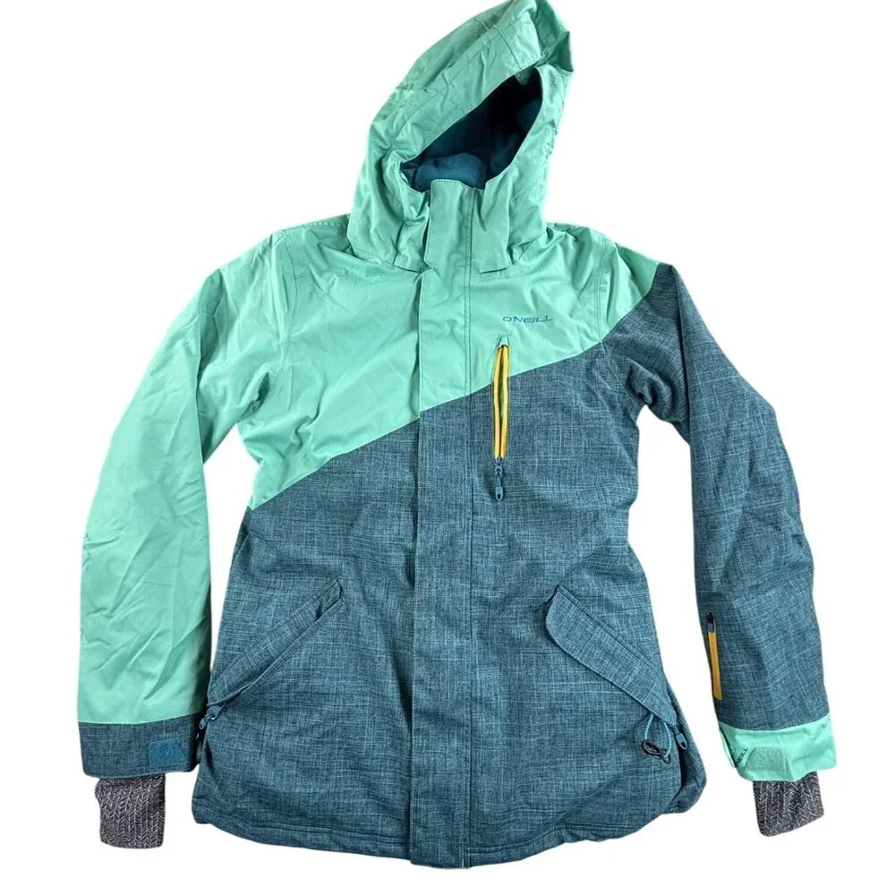 O'Neill Jacket Mens Medium Green Blue Freedom Series 10K Hooded Ski Snowboard